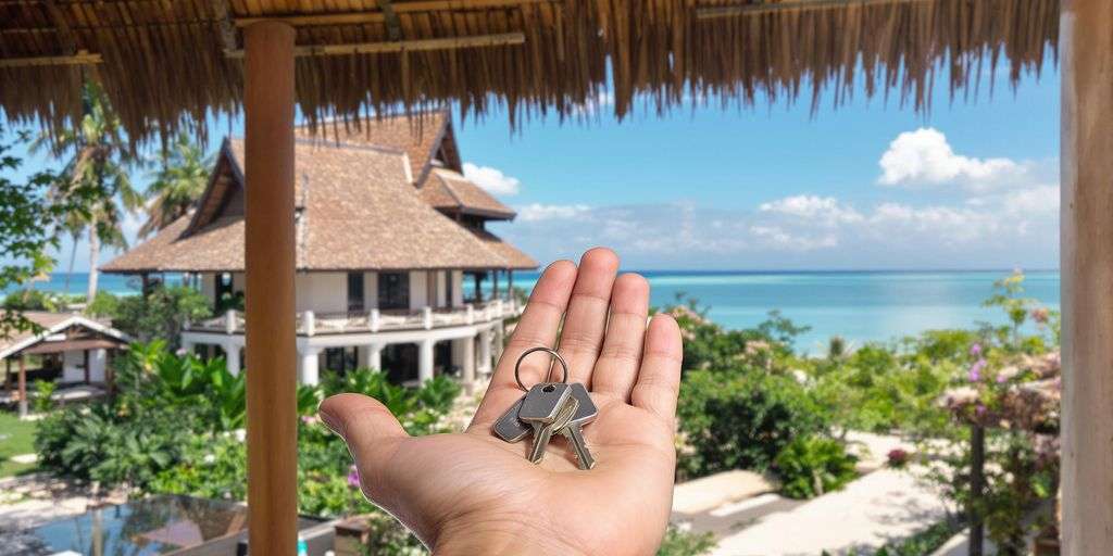 Thai villa with a foreign hand holding keys.