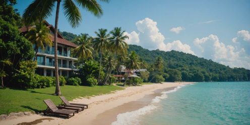 Beachfront property in Phuket with clear blue waters and lush greenery, ideal for foreign buyers.