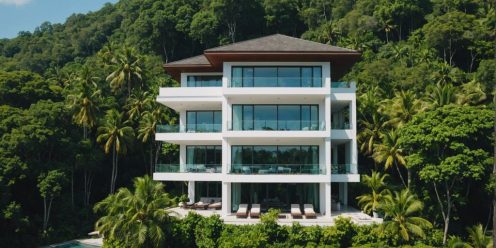 Luxurious house in Phuket with lush greenery and clear blue sky