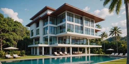 Aerial view of Phuket's modern villas and condos.