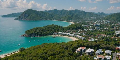 Aerial view of Phuket's coastal properties and real estate market.