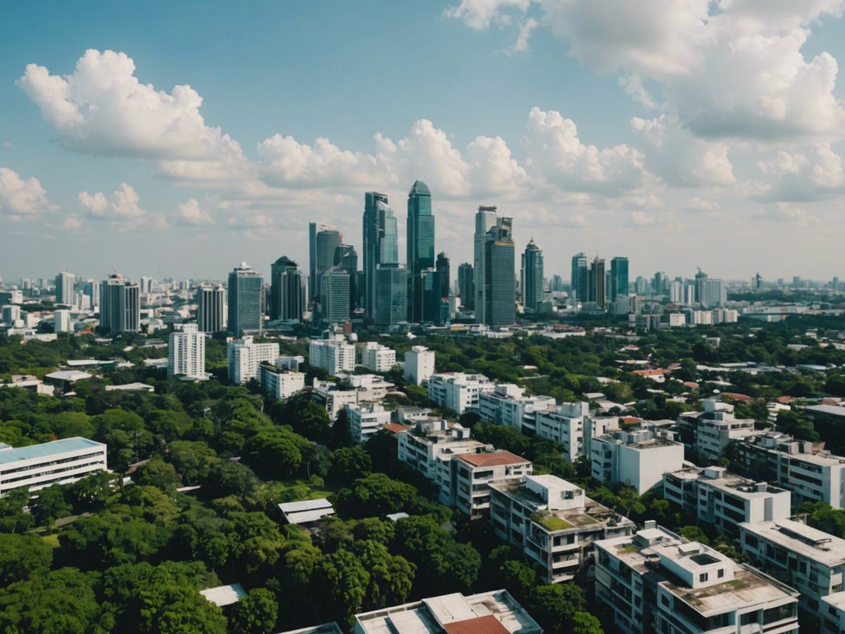 Bangkok skyline with modern condos and green spaces