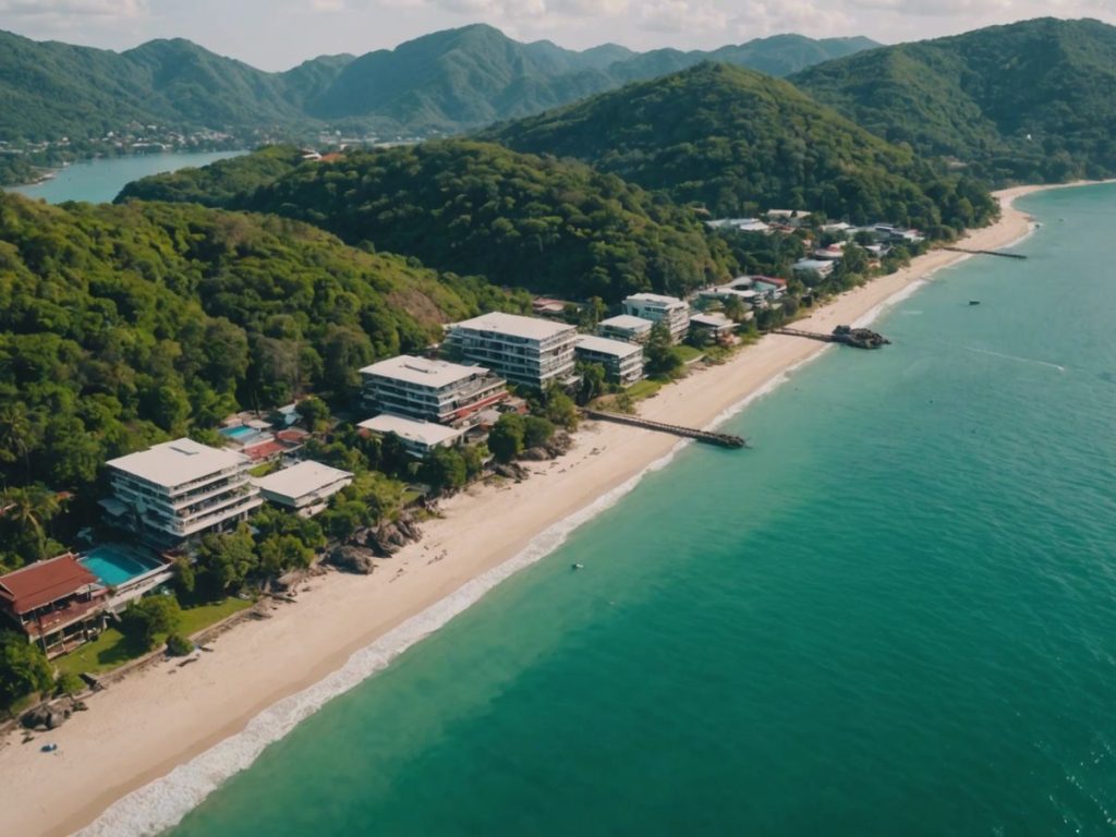 Phuket coastline with modern real estate developments.