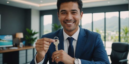 Real estate agent in Phuket holding house keys