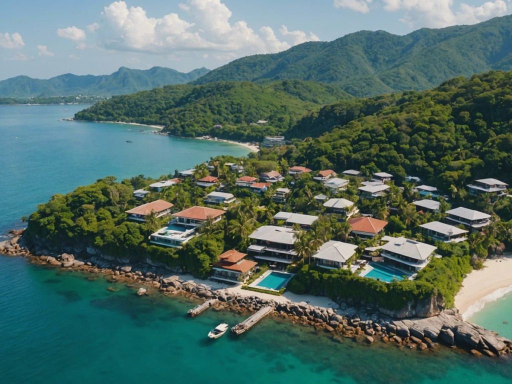 Luxury villas and coastline in Phuket, Thailand.
