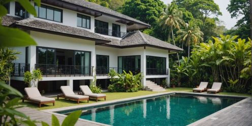 Charming Phuket rental house with lush garden view.