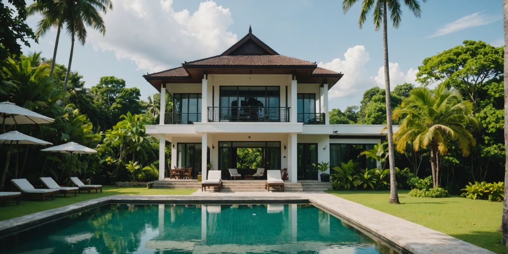 A stunning house in Phuket amidst greenery.