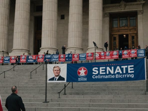 Senate building election banners no former PM candidate