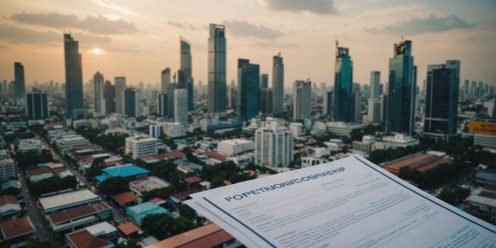 Bangkok skyline with property documents overlay