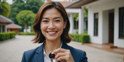 Real estate agent in Thailand holding house keys