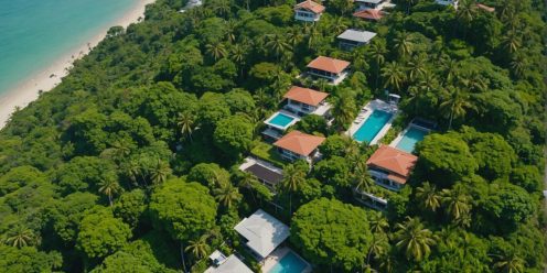 Aerial view of Samui properties and coastline.