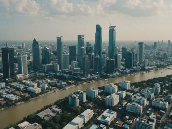 Bangkok skyline with modern buildings and river view