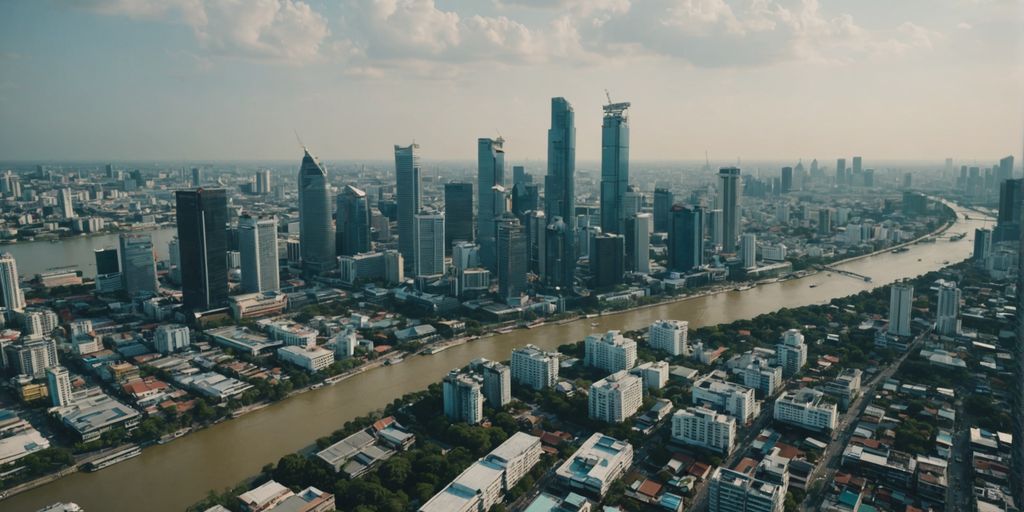 Bangkok skyline with modern buildings and river view