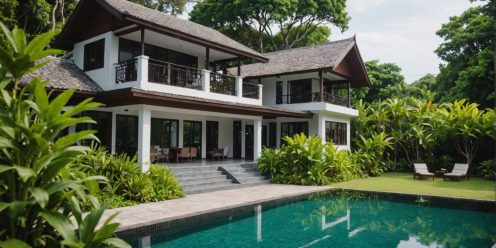 Charming Phuket rental house with lush garden view.