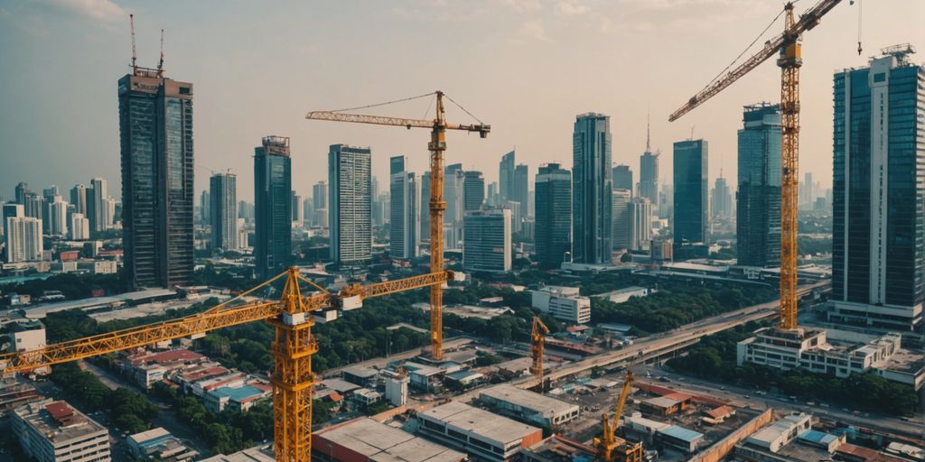 Thailand city skyline with cranes and buildings