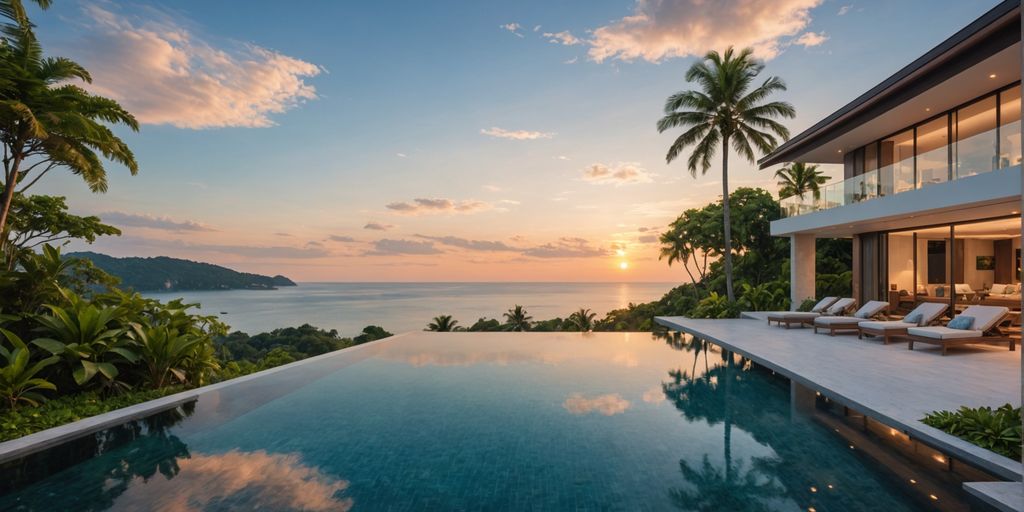 Luxurious Phuket villa with infinity pool and sunset view.