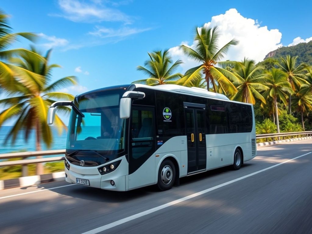 Electric bus on Phuket coastal road