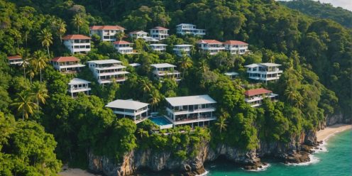 Aerial view of Phuket houses and coastline