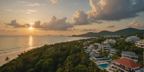 Luxurious Phuket beachfront properties at sunset