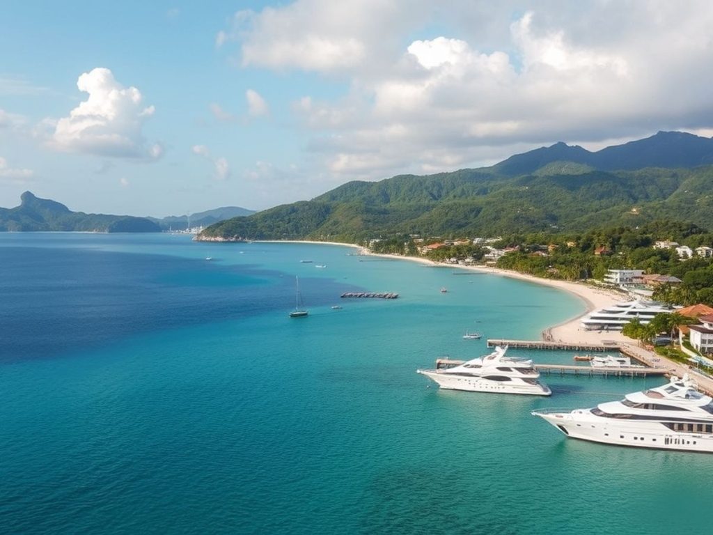 Phuket coastline with luxury properties and yachts