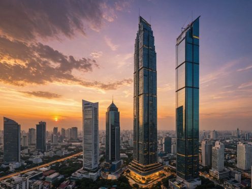 Modern skyscraper in Bangkok at sunset