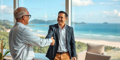 Real estate agent shaking hands with client