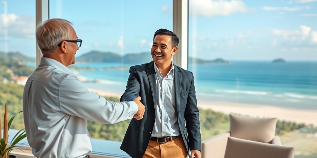 Real estate agent shaking hands with client