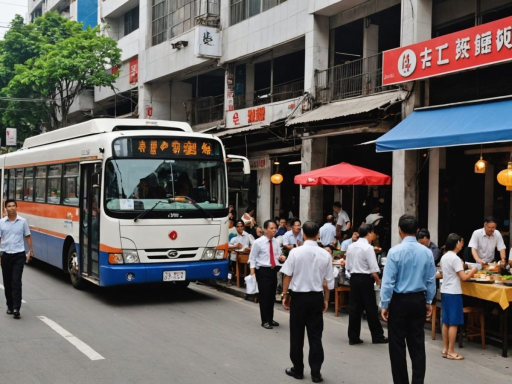 Chinese businessmen observing Thai bus and restaurant sectors