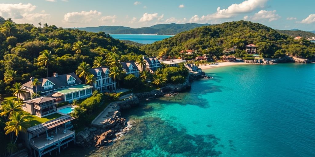 Phuket coastline with beachfront villas and clear waters