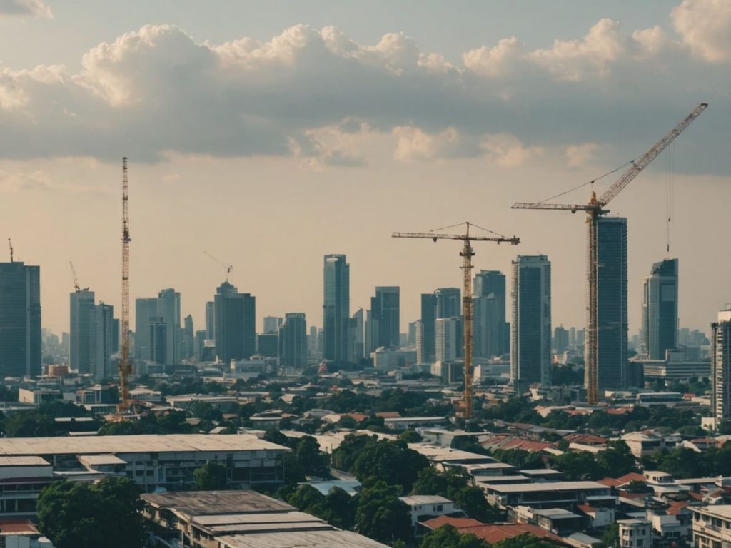 Bangkok skyline with cranes and new buildings