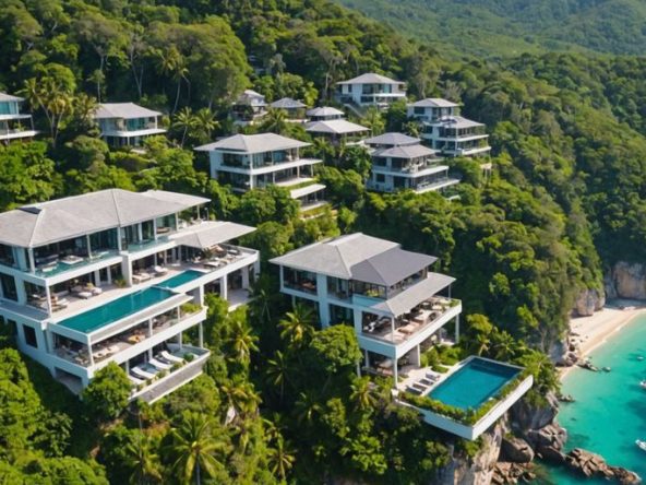 Aerial view of Phuket coastal homes