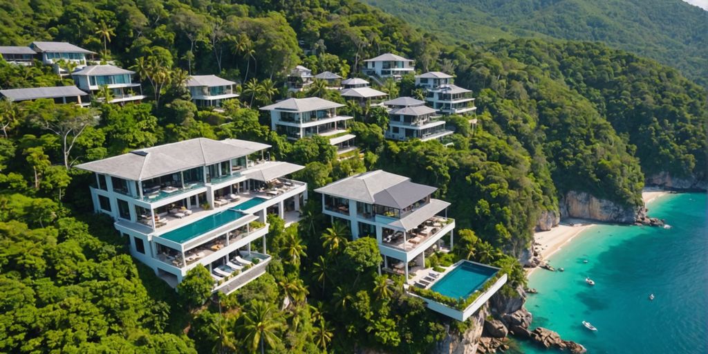 Aerial view of Phuket coastal homes