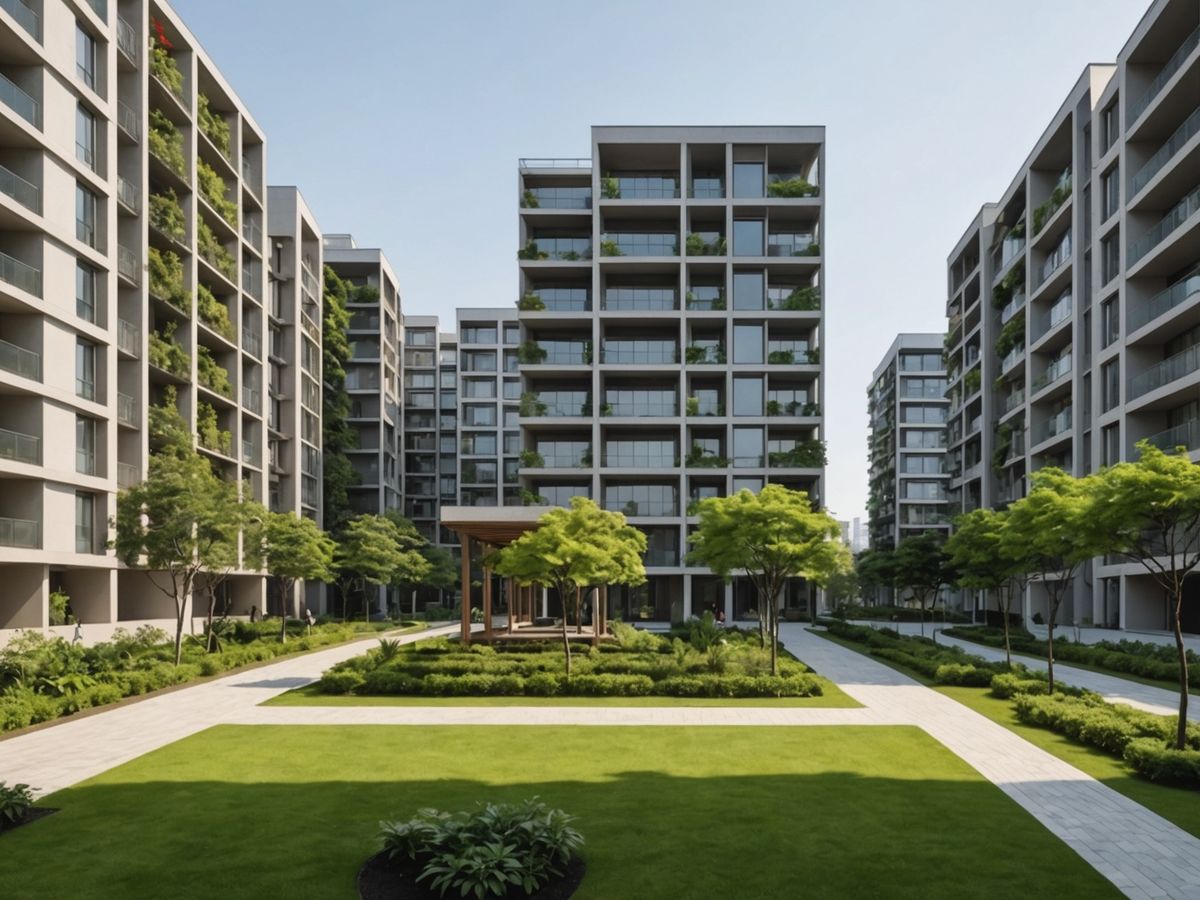 Modern residential complex with green spaces