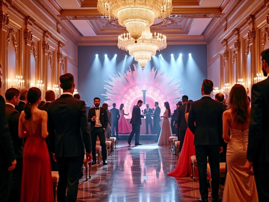 Elegant attendees at a luxurious awards ceremony.