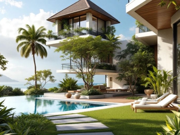 Tropical property in Samui with beach and greenery.