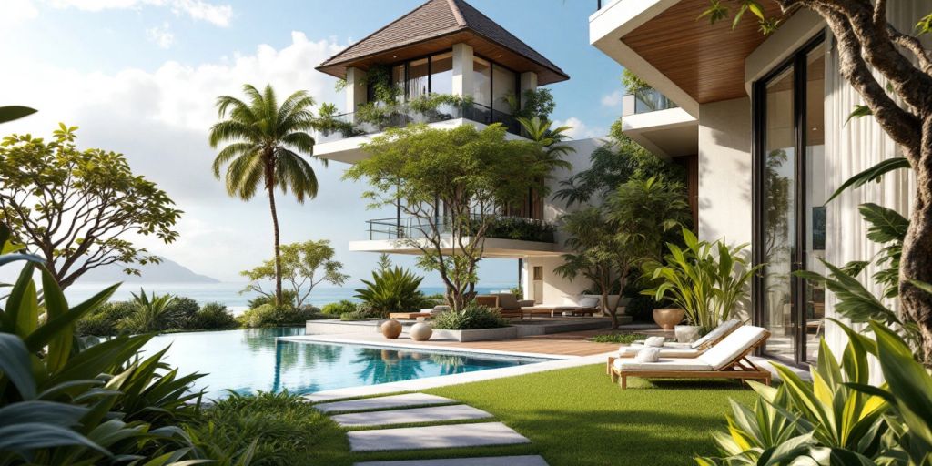 Tropical property in Samui with beach and greenery.