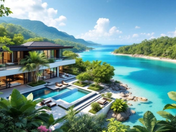 Luxurious Phuket property in tropical landscape.