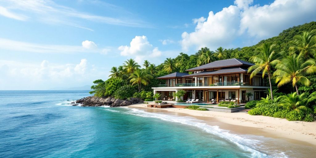 Beachfront villa in Phuket, surrounded by tropical scenery.