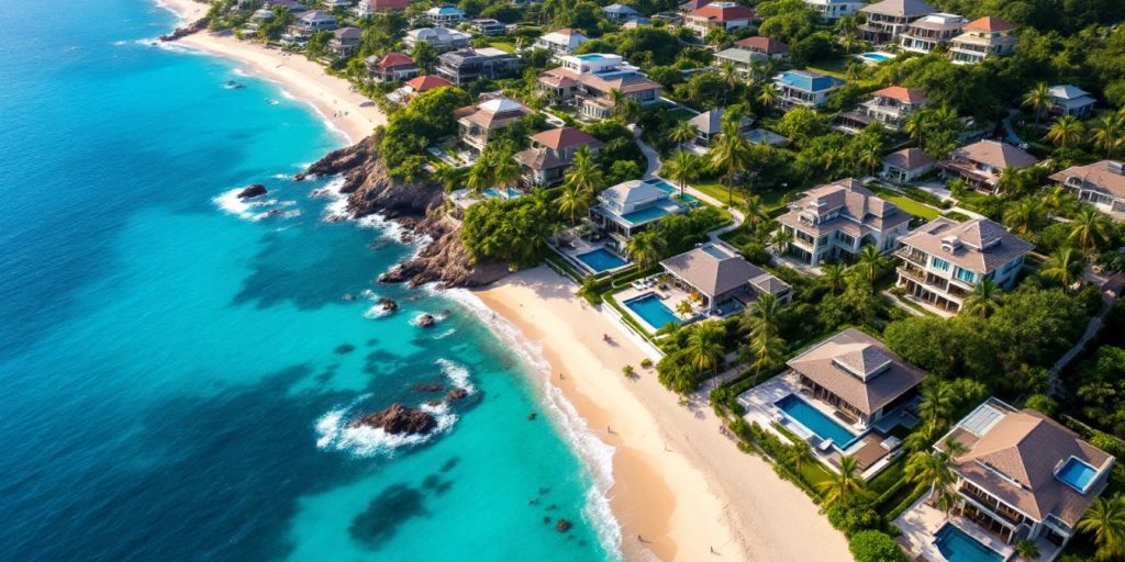 Aerial view of luxury villas in Phuket, Thailand.