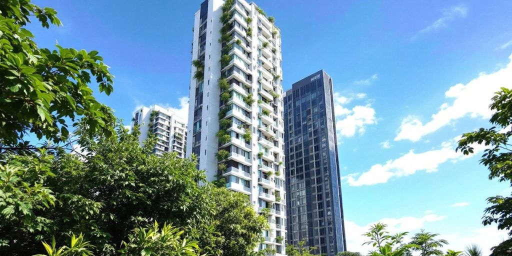 Modern condominium amidst greenery in Thailand's real estate market.