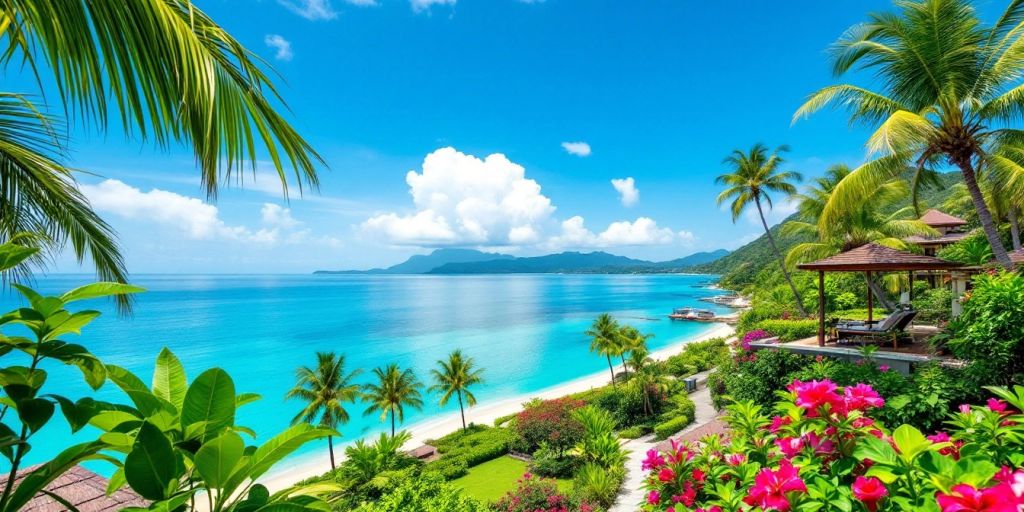 Luxurious villas amidst tropical landscape in Phuket.