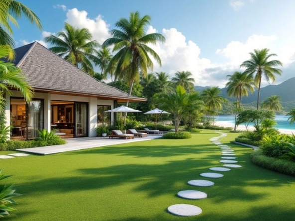 Luxury villa in tropical Phuket with beach view.