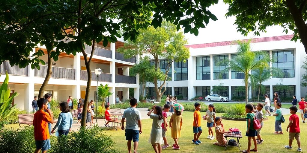 Children playing in a multicultural international school setting.