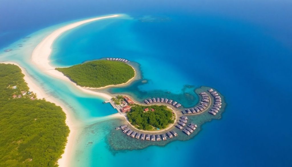 Aerial view of Phuket's luxurious beachfront properties.