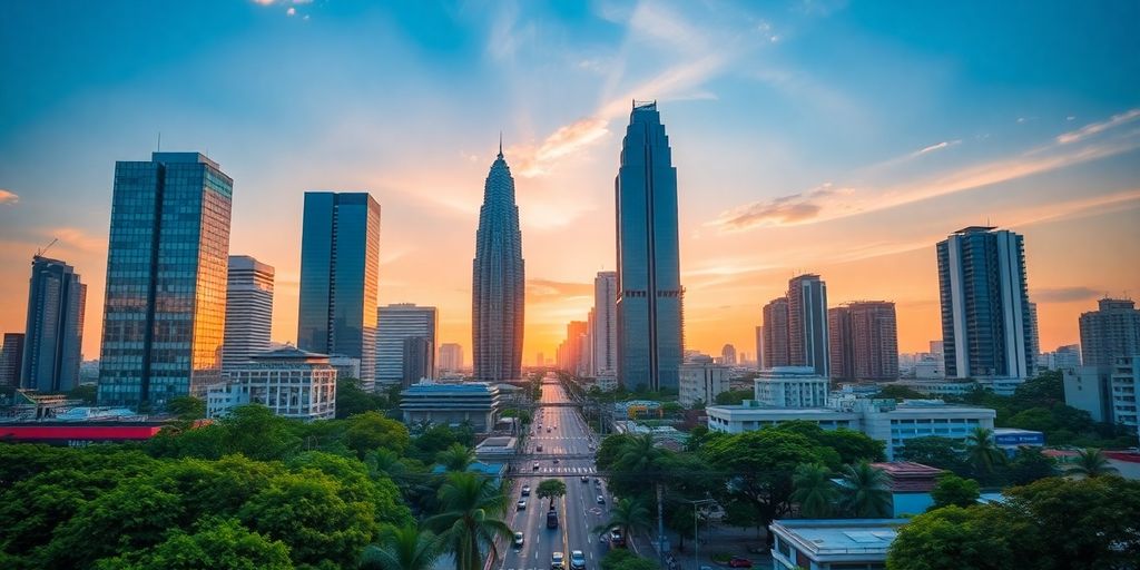 Bangkok skyline with skyscrapers and greenery in 2025.