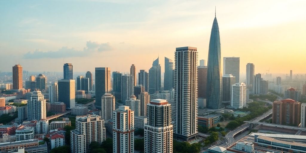 Bangkok skyline with luxury condos in the foreground.