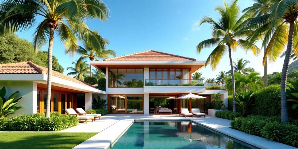 Luxurious villa with garden and palm trees