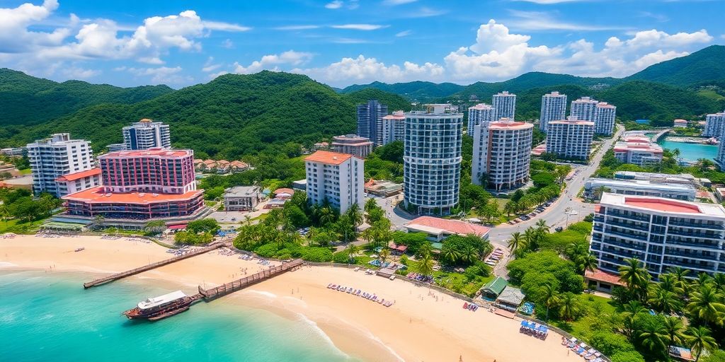Patong Beach with condos and vibrant nightlife scenery.