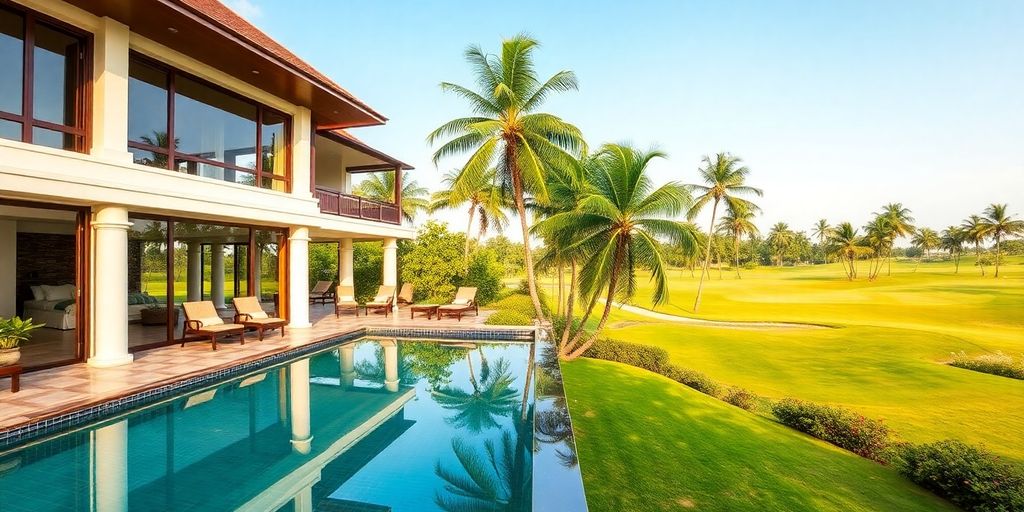 Luxury villa by a golf course in Thailand.