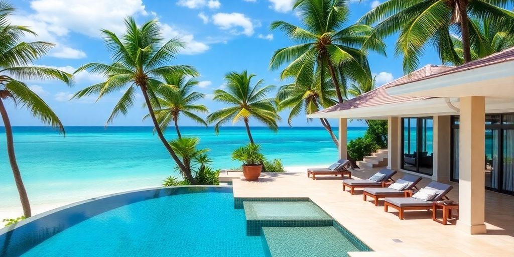 Beachfront villa with pool and palm trees in Bophut.